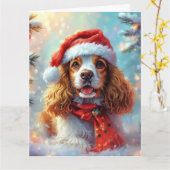 Dreamy Cocker Spaniel Welppy in Weihnachtsmannmütz Karte (Gelbe Blume)