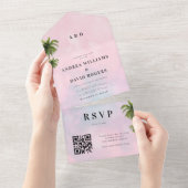 Dreamy Cotton Candy Pink Tropical QR Code Hochzeit All In One Einladung (Abreißen)