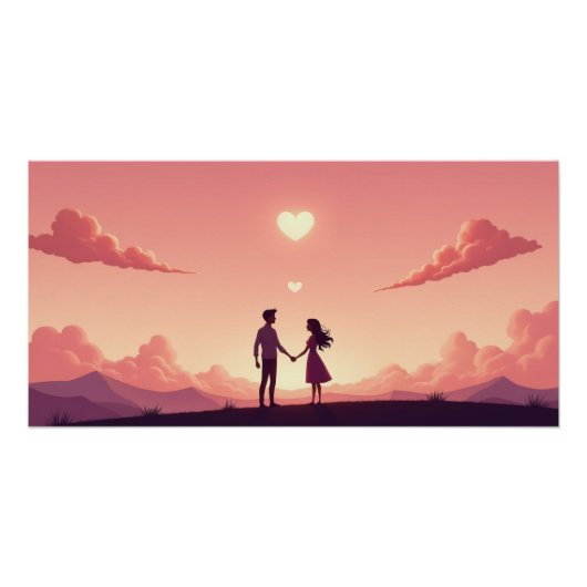 Dreamy Couple Silhouette at Sunset Poster (Vorderseite)