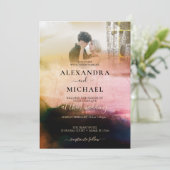 Dreamy Cream Black Abstrakt Foto Overlay Hochzeit Einladung (Stehend Vorderseite)