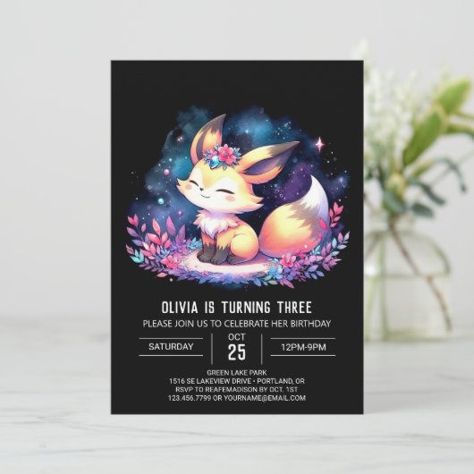 Dreamy Custom Fox Geburtstag digital Einladung (Stehend Vorderseite)