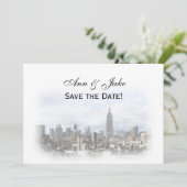 Dreamy Dk Gray NYC Skyline Save the Date H Einladung (Stehend Vorderseite)
