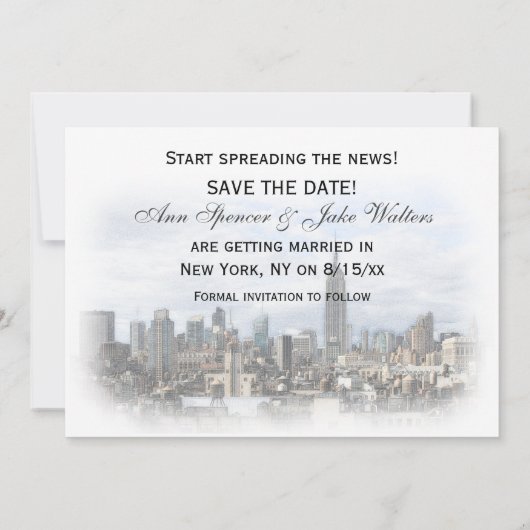 Dreamy Dk Gray NYC Skyline Save the Date H Einladung (Rückseite)