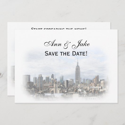 Dreamy Dk Gray NYC Skyline Save the Date H Einladung (Vorne/Hinten)
