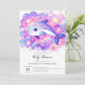 Dreamy Dolphin Baby Dusche Einladung (Stehend Vorderseite)