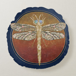 Dreamy Dragonfly “Messenger of Gilded Night” Rundes Kissen