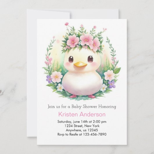 Dreamy Duckling Adventure Girl Baby Dusche Einladung (Vorderseite)