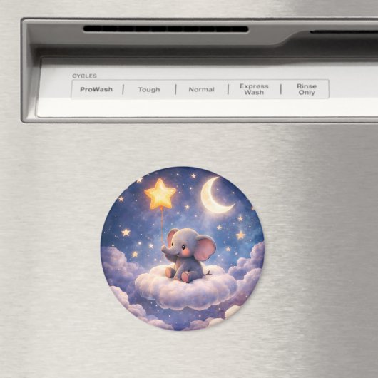 Dreamy elephant and midnight stars round large mag magnet (In Situ (Geschirrspüler))