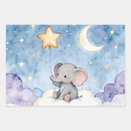 Dreamy elephant and stars luxury wrapping paper geschenkpapier set
