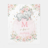 Dreamy Elephant Blush Pink Gold Floral Monogram Fleecedecke (Vorderseite)