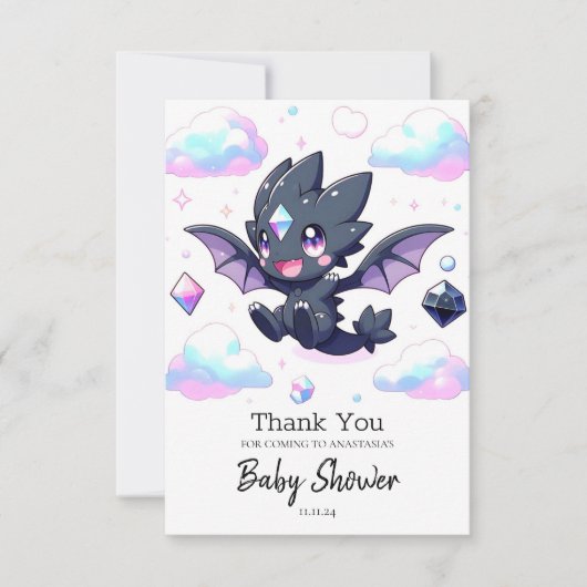 Dreamy Enchanted Dragon Baby Shower Dankeskarte (Vorderseite)