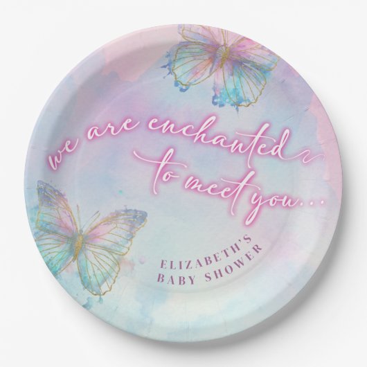 Dreamy Enchanted to Meet You Butterfly Baby Shower Pappteller (Vorderseite)
