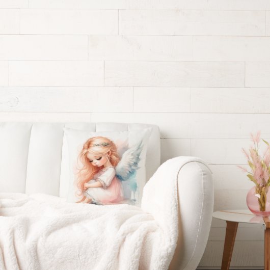 Dreamy Engel Girl Pastellmärchen Kunst Kissen (Liege)