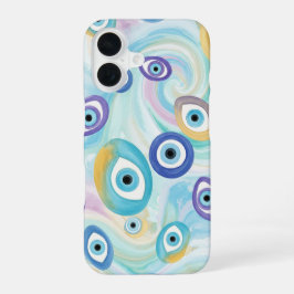 Dreamy Evil Eye Pattern with Abstract Watercolor iPhone 16 Hülle