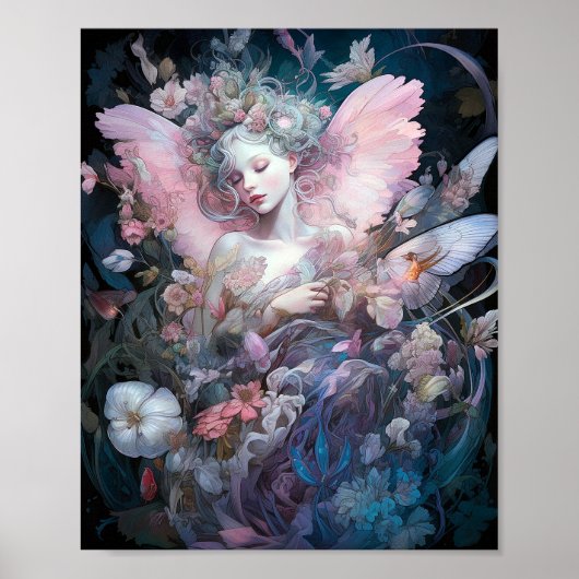 Dreamy Fairy Girl Pink Blue Fantasy Art Poster (Vorne)