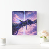 Dreamy Fairy Sky Waterfall Wall Clock Decor Quadratische Wanduhr (Zuhause)