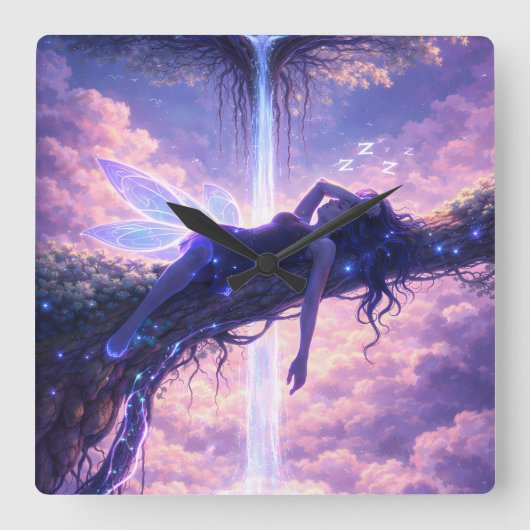 Dreamy Fairy Sky Waterfall Wall Clock Decor Quadratische Wanduhr (Vorderseite)