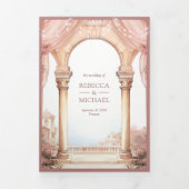 Dreamy Fairytale Palace Dusty Rose QR Code Wedding Dreifach Gefaltete Einladung (Cover)