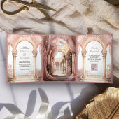 Dreamy Fairytale Palace Dusty Rose QR Code Wedding Dreifach Gefaltete Einladung