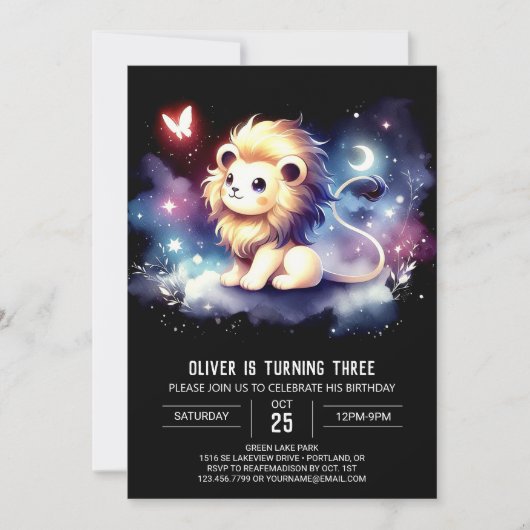 Dreamy Fantasy Lion Birthday Einladung (Vorderseite)