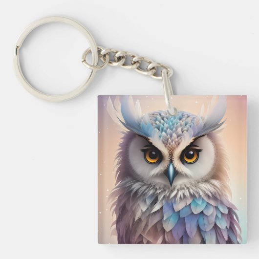 Dreamy Fantasy Owl Soft Pastellfarben Schlüsselanhänger (Vorderseite)