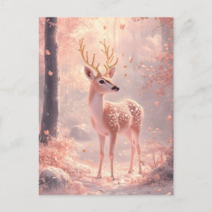 Dreamy Fawn in Pink Autumn Woods Feiertagspostkarte