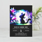 Dreamy Feline Cat Birthday Einladung (Stehend Vorderseite)