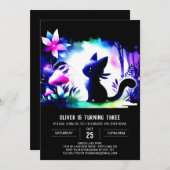 Dreamy Feline Cat Birthday Einladung (Vorne/Hinten)