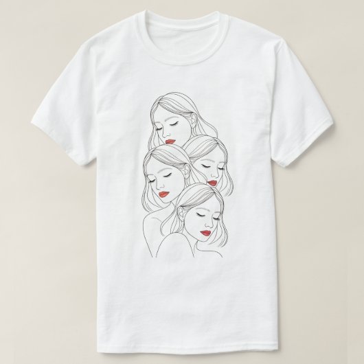 Dreamy Female Faces Print, Closed Eyes, Calming T-Shirt (Design vorne)