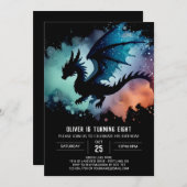 Dreamy Ferocious Dragon Birthday Einladung (Vorne/Hinten)