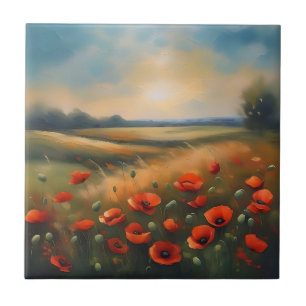 Dreamy Field of Poppies Wildblume Fliese