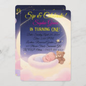 Dreamy First Birthday Moon & Stars Einladung (Vorne/Hinten)