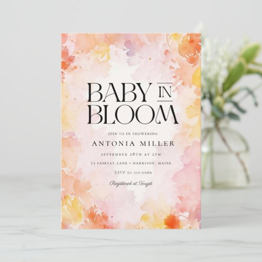 Dreamy Floral Baby in Bloom Baby Shower Einladung (Stehend Vorderseite)