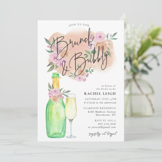 Dreamy Floral Brunch & Bubbly Brautparty Einladung (Stehend Vorderseite)