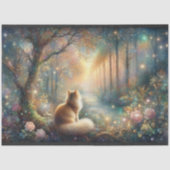 Dreamy Floral Cat in the Woods Fantasy Decoupage Seidenpapier (Vorderseite)