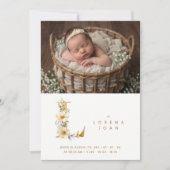 Dreamy Floral E Initial Gold Glitter Newborn Ankündigung (Vorderseite)