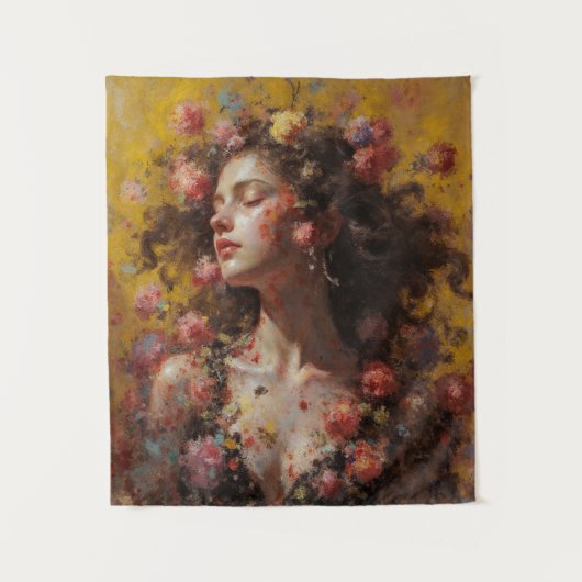 Dreamy Floral Goddess – Romantic Tapestry Wall Art Wandteppich (Vorderseite)