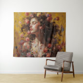 Dreamy Floral Goddess – Romantic Tapestry Wall Art Wandteppich (Beispiel (Horizontal))
