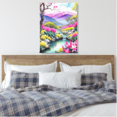 Dreamy Floral Mountain Landschaft Leinwanddruck (Insitu (Schlafzimmer))