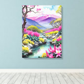 Dreamy Floral Mountain Landschaft Leinwanddruck (Insitu (Holzboden))