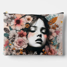 Dreamy Floral Portrait with Bird Accents Zubehörtasche