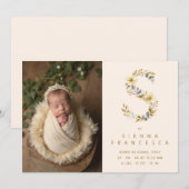 Dreamy Floral S Initial Gold Glitter Newborn Ankündigung (Vorne/Hinten)