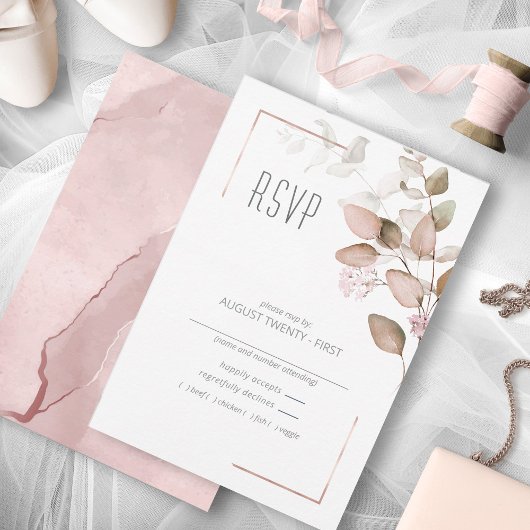 Dreamy Foliage Wedding Blush Pink ID817 RSVP Karte