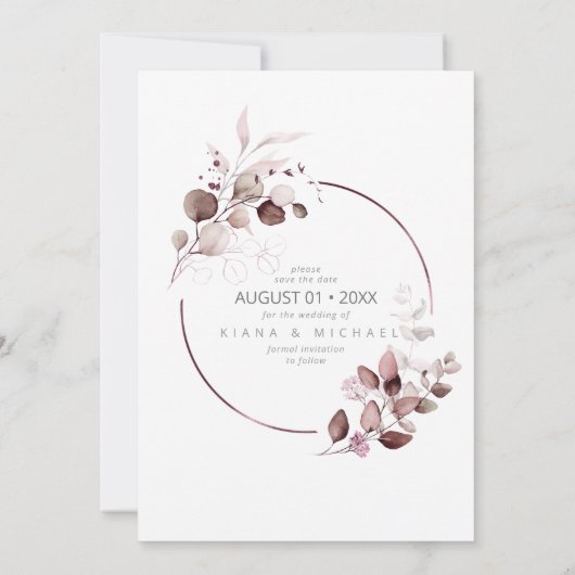 Dreamy Foliage Wedding Burgundy ID817 Save The Date (Rückseite)