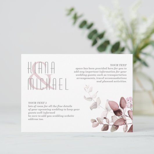 Dreamy Foliage Wedding Details Burgundy ID817 Begleitkarte (Stehend Vorderseite)