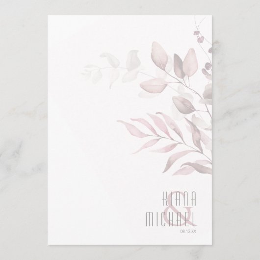 Dreamy Foliage Wedding Menu V2 Burgundy ID817 Menükarte (Rückseite)