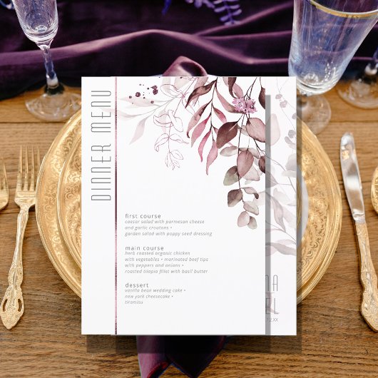 Dreamy Foliage Wedding Menu V2 Burgundy ID817 Menükarte
