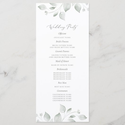 Dreamy Foliage Wedding Program Programm (Rückseite)