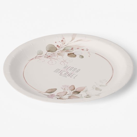 Dreamy Foliage Wedding V1 Blush Pink ID817 Pappteller (Schrägansicht)