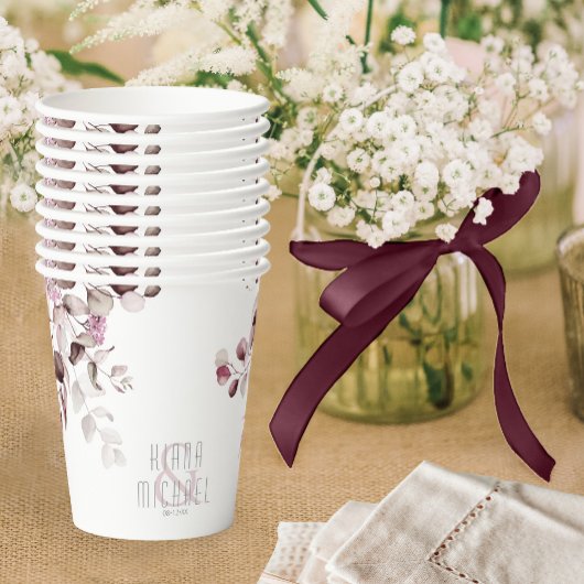 Dreamy Foliage Wedding V1 Burgundy ID817 Pappbecher